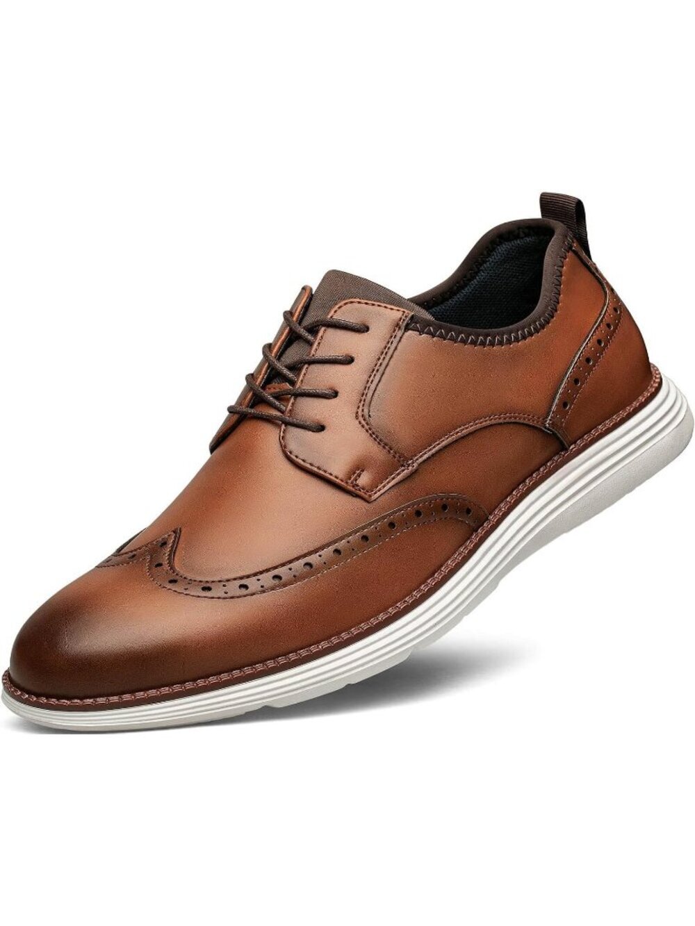 Men's Wingtip Brown Rubber Comfortable Flat Lightweight Lace Up Walking Sneakers